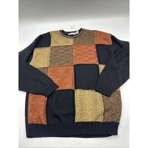VINTAGE Bachrach Sweater Mens XL Brown Black Pullover Wool Blend Long Sleeve USA